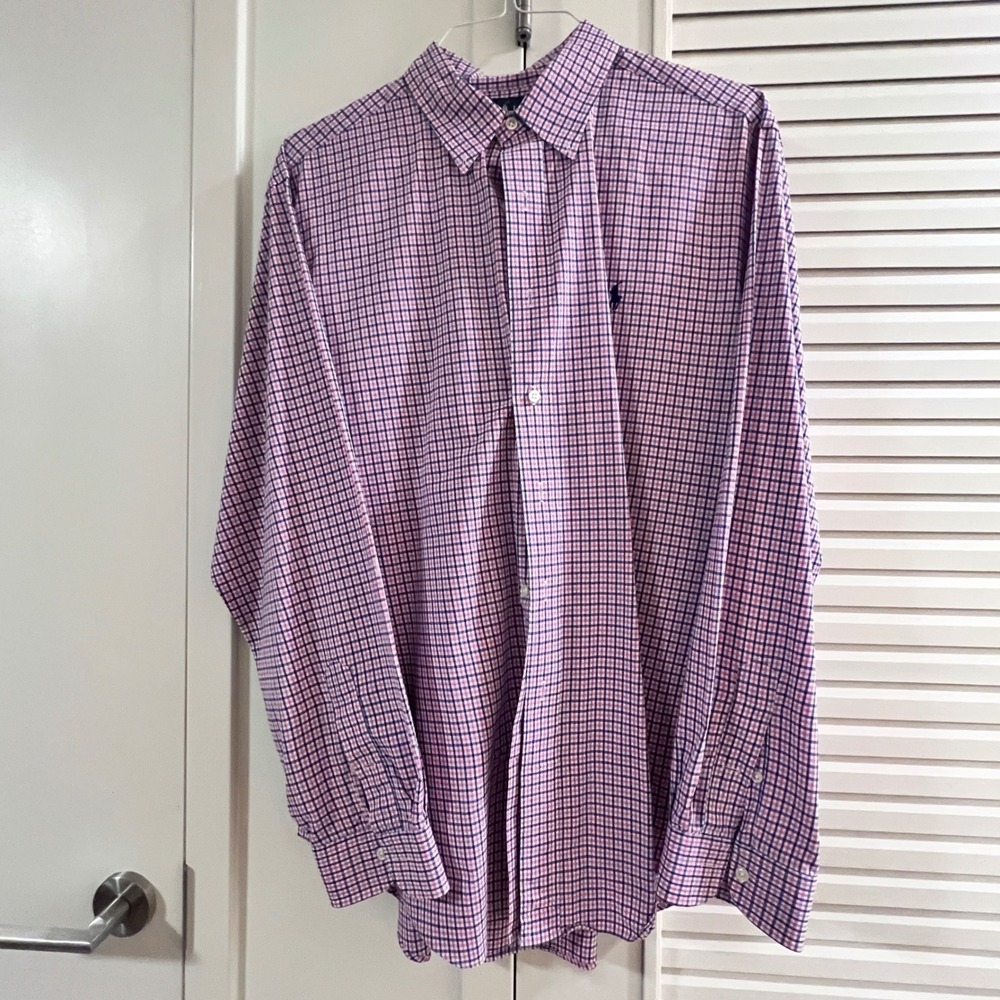 Polo Ralph Lauren Button Down Mens XL Pink Blue Good Classic Fit Gingham Shirt
